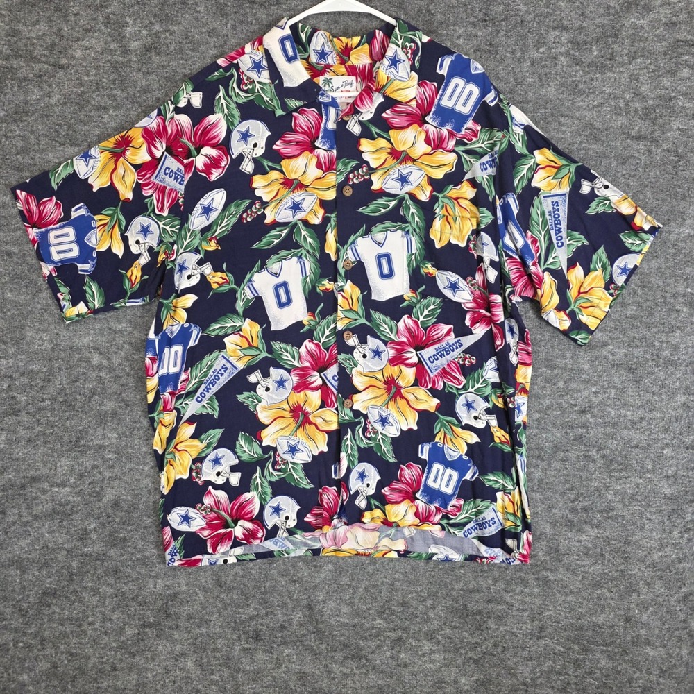 VINTAGE Sun & Turf NFL Dallas Cowboys Button Up Shirt Mens XL Large Hawaiian‎
